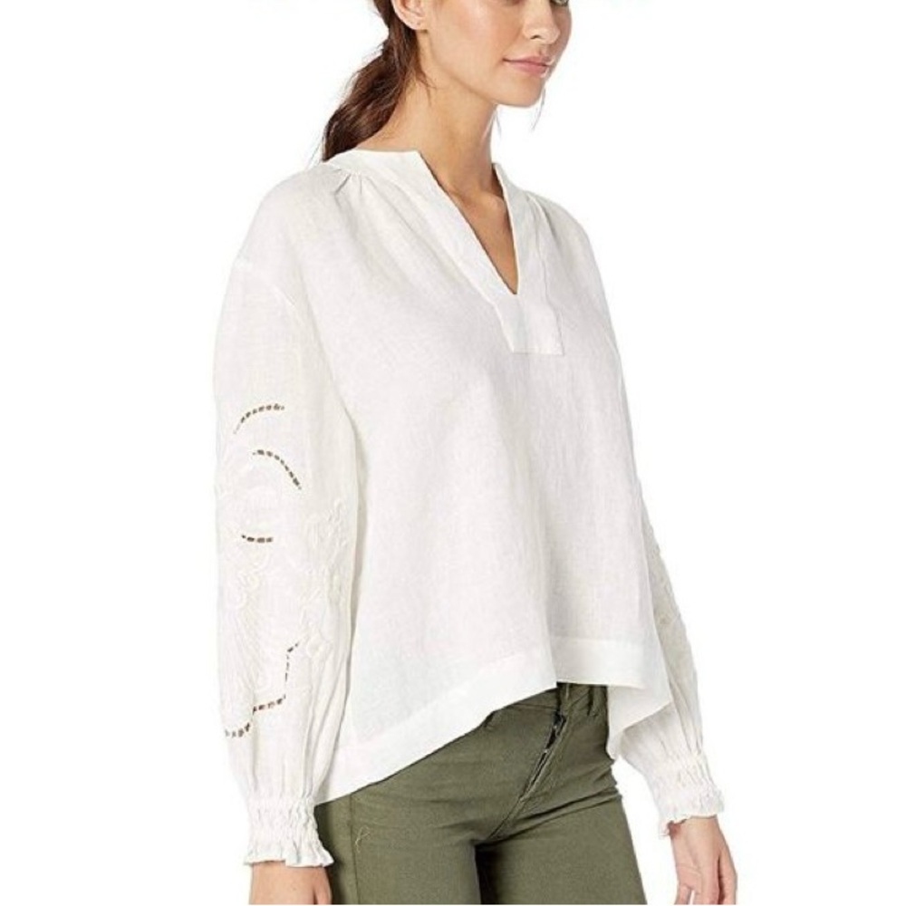 FRYE Poet linen tunic top with embroidered sleeves